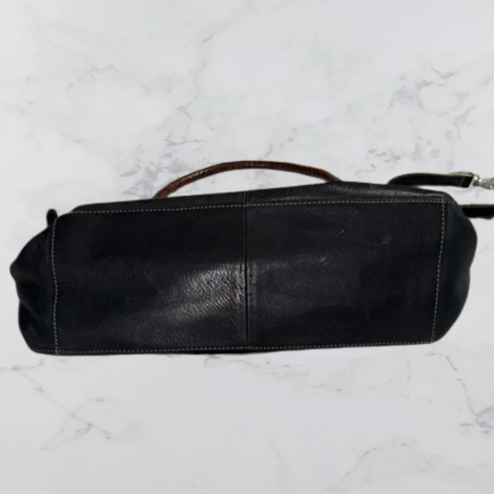 Fossil leather handbag with braided handles